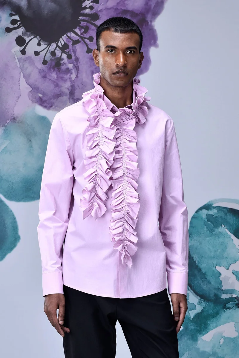 جينات ليكوانت هيمانت قميص بقصة عادية بياقة مكشكشة قابلة للفصل - وردي سموذي